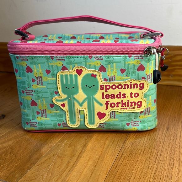 David & Goliath Handbags - David & Goliath Spooning Leads to Forking Zipper makeup train case bright colors